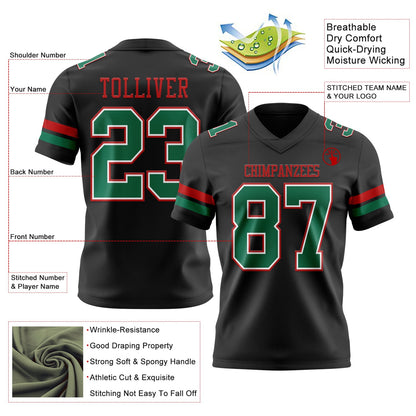 Custom Black Kelly Green White-Red Mesh Authentic Football Jersey