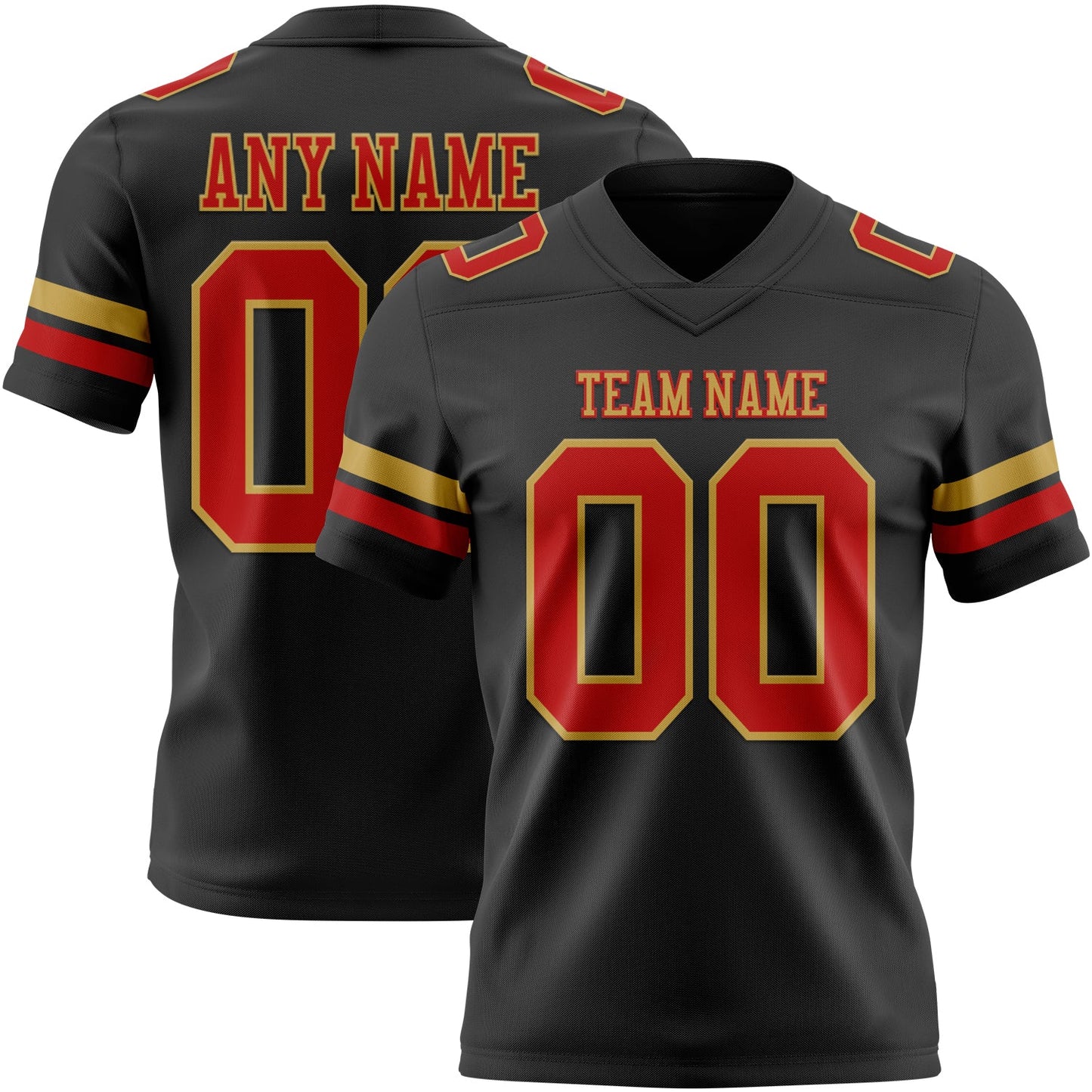 Custom Black Red-Old Gold Mesh Authentic Football Jersey