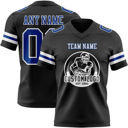 Custom Black Royal-White Mesh Authentic Football Jersey