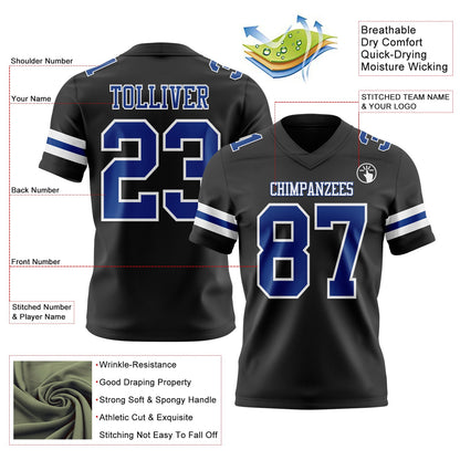 Custom Black Royal-White Mesh Authentic Football Jersey