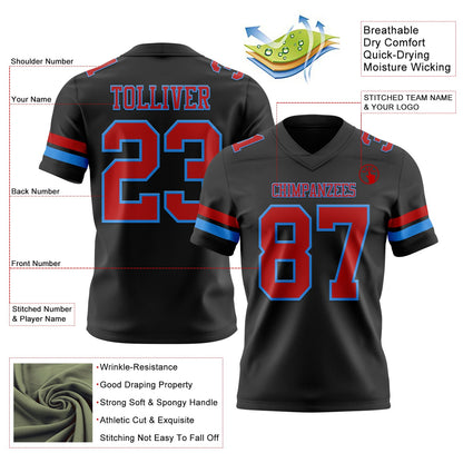 Custom Black Red-Powder Blue Mesh Authentic Football Jersey
