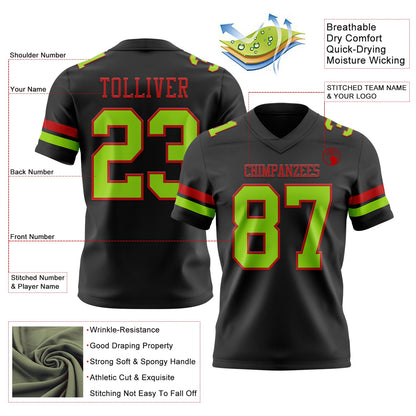 Custom Black Neon Green-Red Mesh Authentic Football Jersey