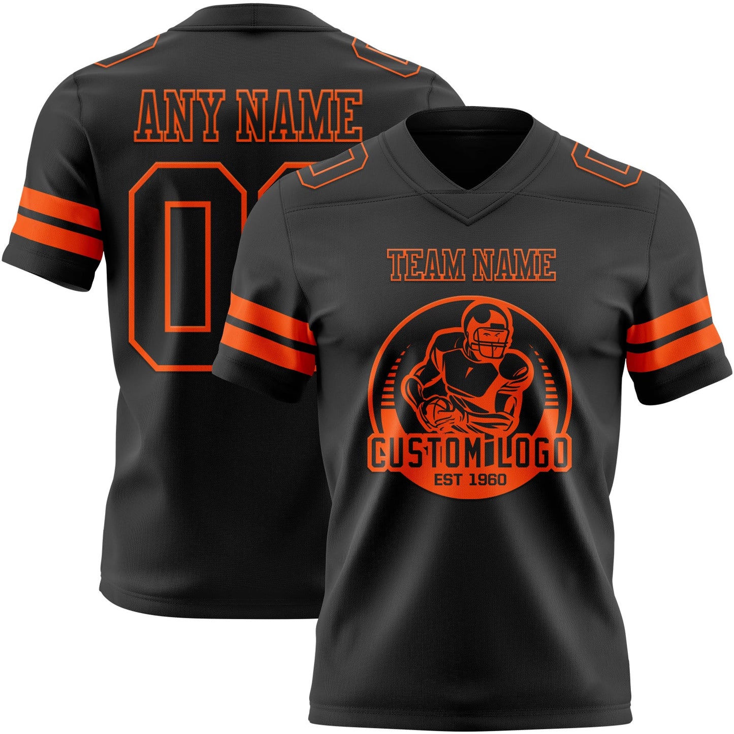 Custom Black Orange Mesh Authentic Football Jersey