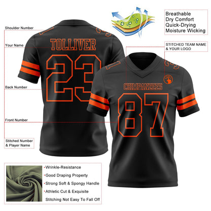 Custom Black Orange Mesh Authentic Football Jersey