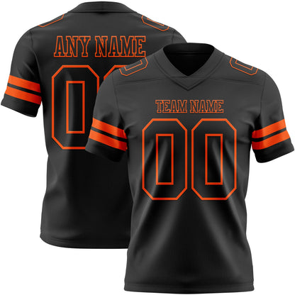 Custom Black Orange Mesh Authentic Football Jersey