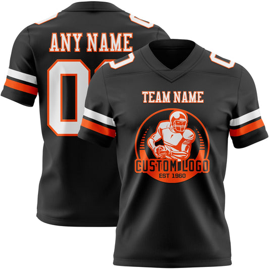Custom Black White-Orange Mesh Authentic Football Jersey