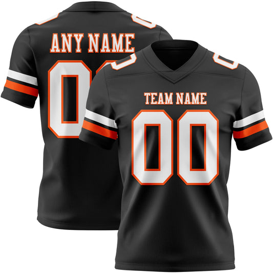 Custom Black White-Orange Mesh Authentic Football Jersey