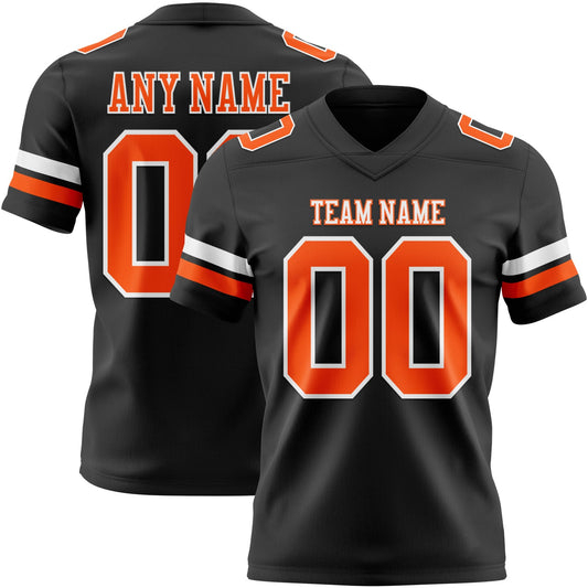 Custom Black Orange-White Mesh Authentic Football Jersey