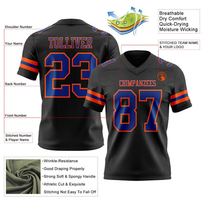 Custom Black Royal-Orange Mesh Authentic Football Jersey