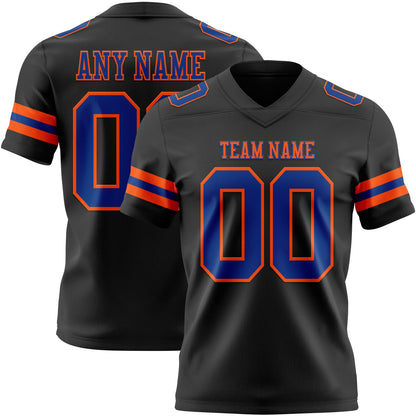 Custom Black Royal-Orange Mesh Authentic Football Jersey