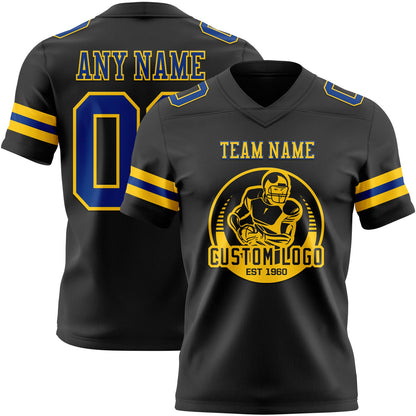 Custom Black Royal-Yellow Mesh Authentic Football Jersey