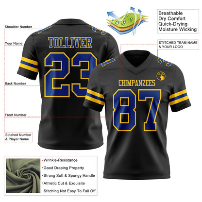 Custom Black Royal-Yellow Mesh Authentic Football Jersey