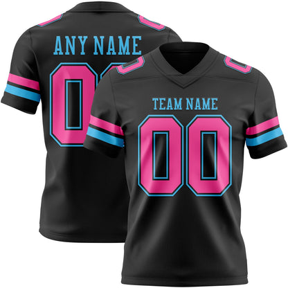 Custom Black Pink-Sky Blue Mesh Authentic Football Jersey