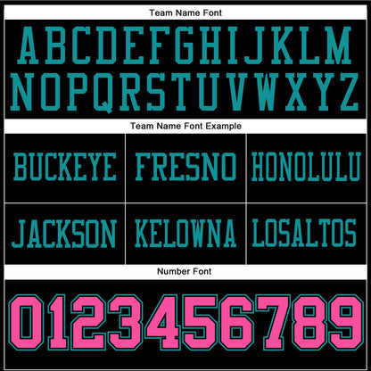 Custom Black Pink-Teal Mesh Authentic Football Jersey