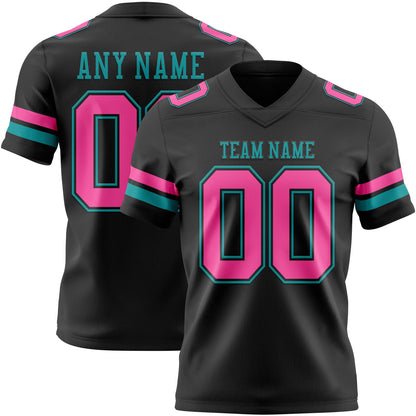 Custom Black Pink-Teal Mesh Authentic Football Jersey