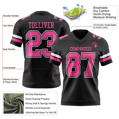 Custom Black Pink-White Mesh Authentic Football Jersey