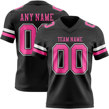 Custom Black Pink-White Mesh Authentic Football Jersey