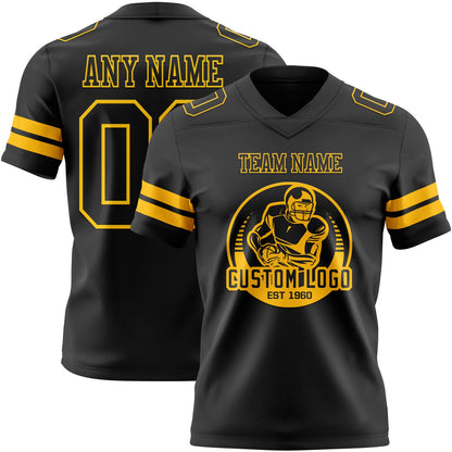 Custom Black Gold Mesh Authentic Football Jersey