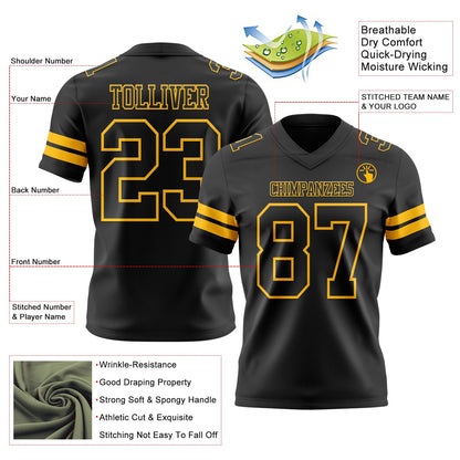Custom Black Gold Mesh Authentic Football Jersey