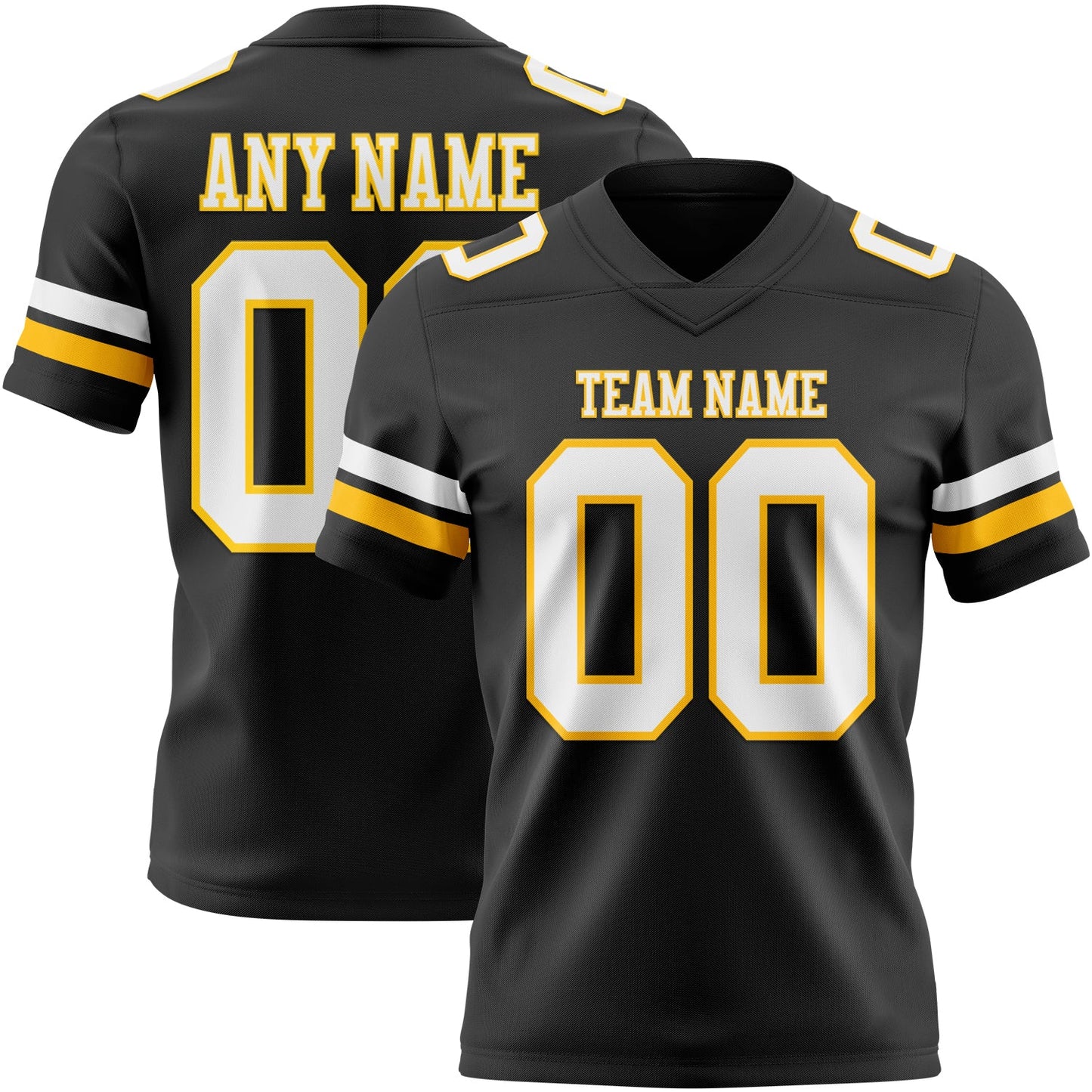 Custom Black White-Gold Mesh Authentic Football Jersey