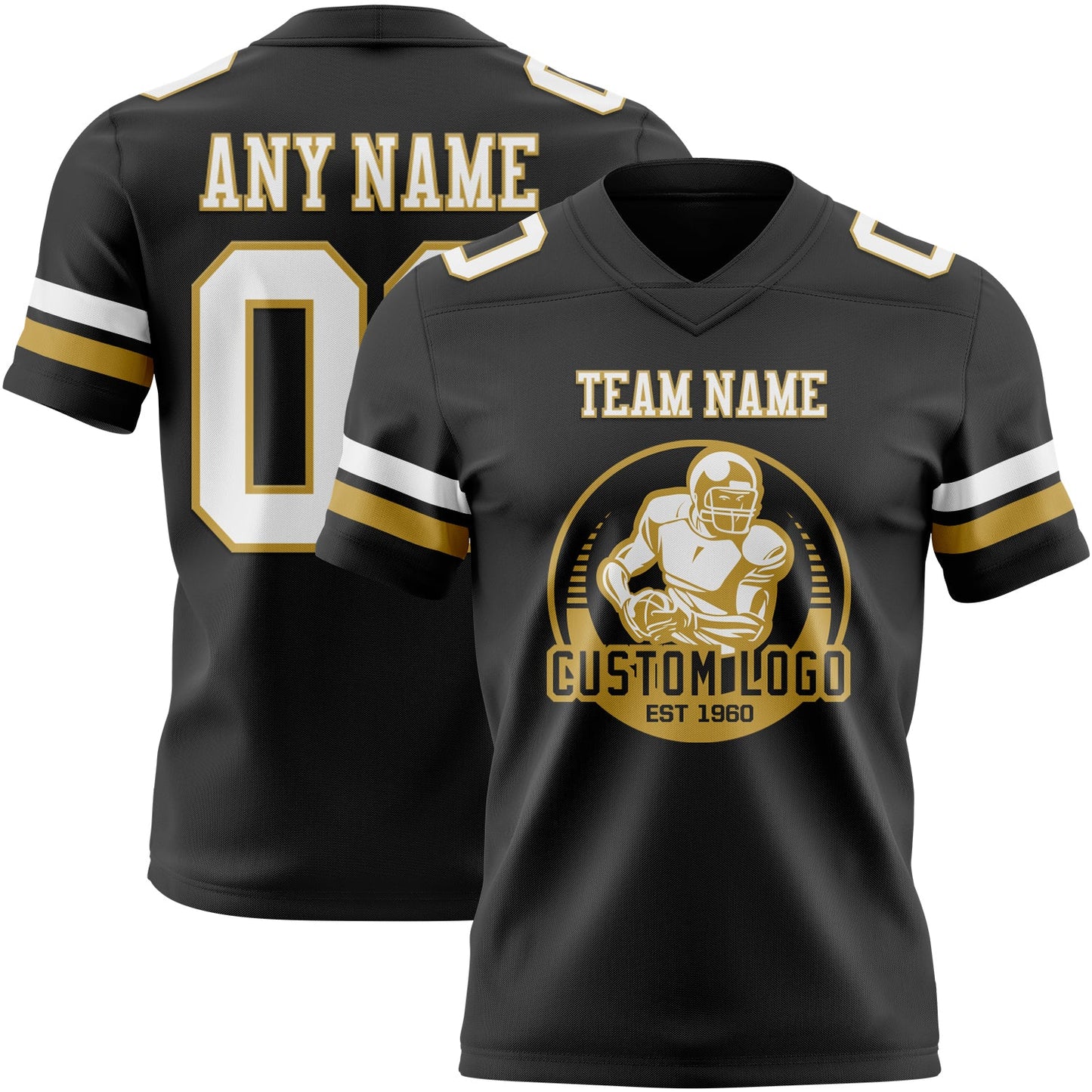 Custom Black White-Old Gold Mesh Authentic Football Jersey