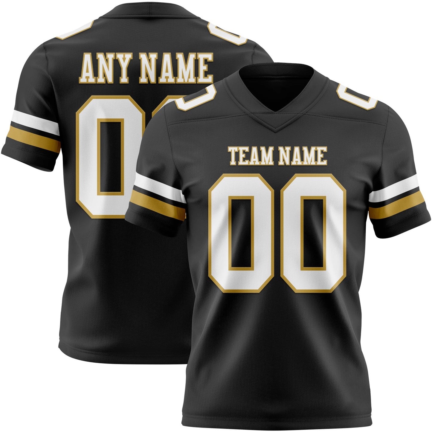 Custom Black White-Old Gold Mesh Authentic Football Jersey
