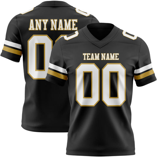 Custom Black White-Old Gold Mesh Authentic Football Jersey