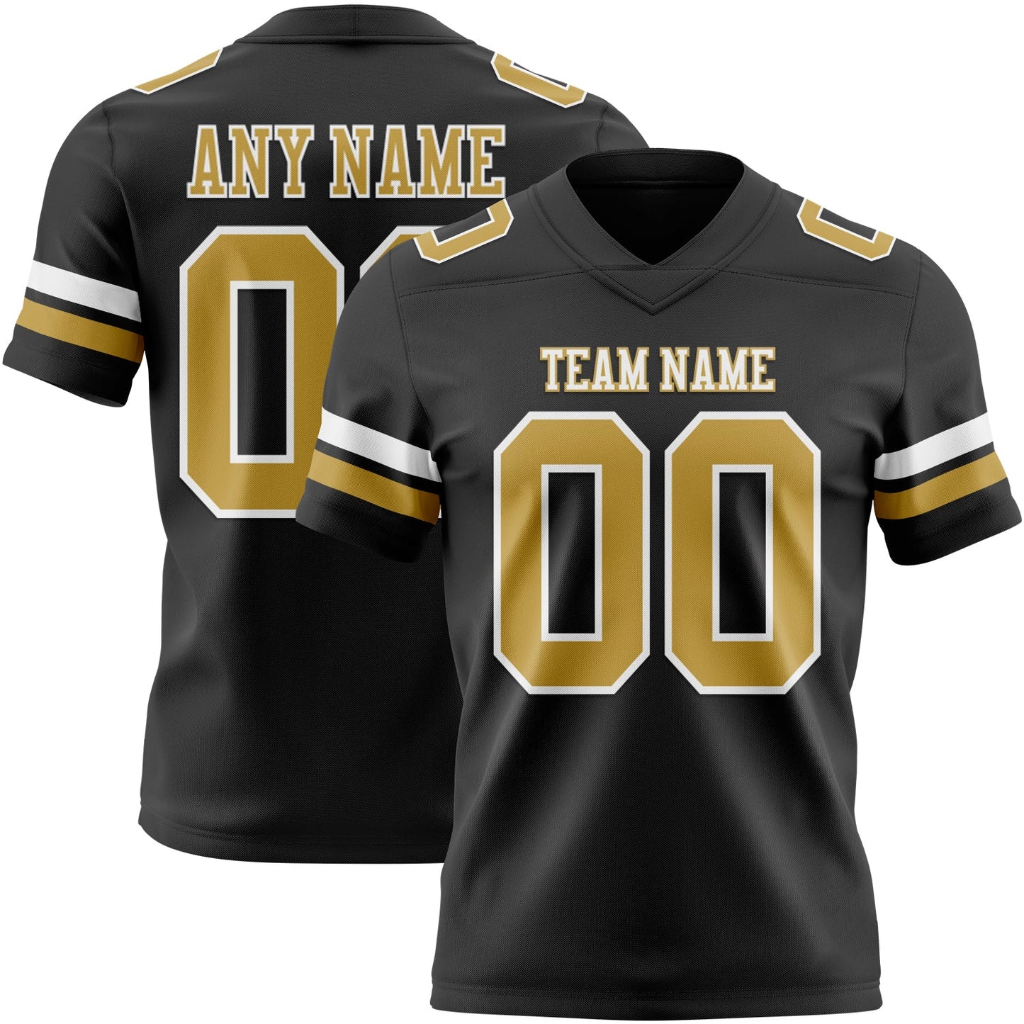 Custom Black Old Gold-White Mesh Authentic Football Jersey