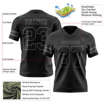 Custom Black Steel Gray Mesh Authentic Football Jersey