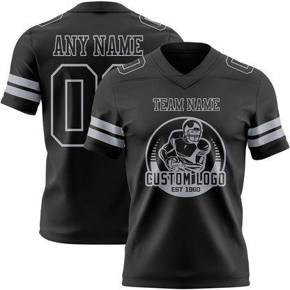 Custom Black Gray Mesh Authentic Football Jersey