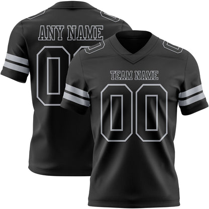 Custom Black Gray Mesh Authentic Football Jersey