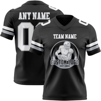 Custom Black White-Gray Mesh Authentic Football Jersey