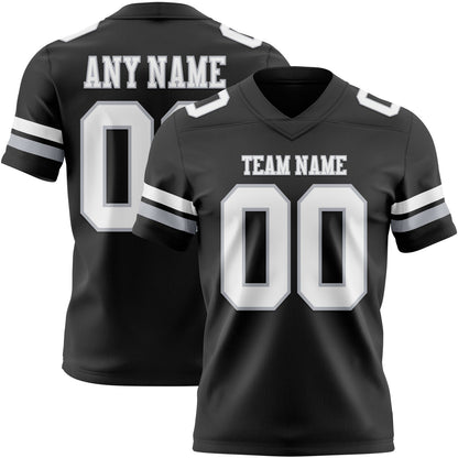 Custom Black White-Gray Mesh Authentic Football Jersey