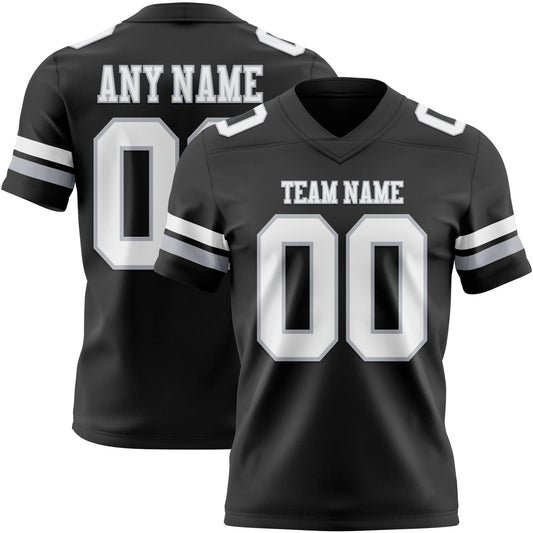 Custom Black White-Gray Mesh Authentic Football Jersey