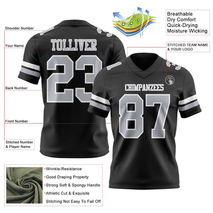 Custom Black Gray-White Mesh Authentic Football Jersey