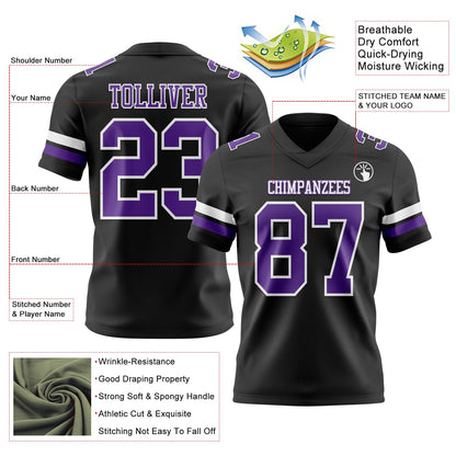 Custom Black Purple-White Mesh Authentic Football Jersey