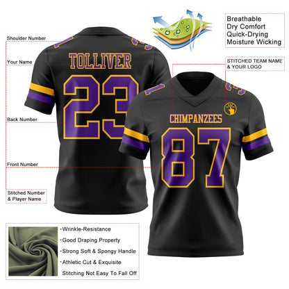 Custom Black Purple-Gold Mesh Authentic Football Jersey
