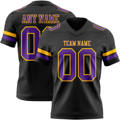 Custom Black Purple-Gold Mesh Authentic Football Jersey