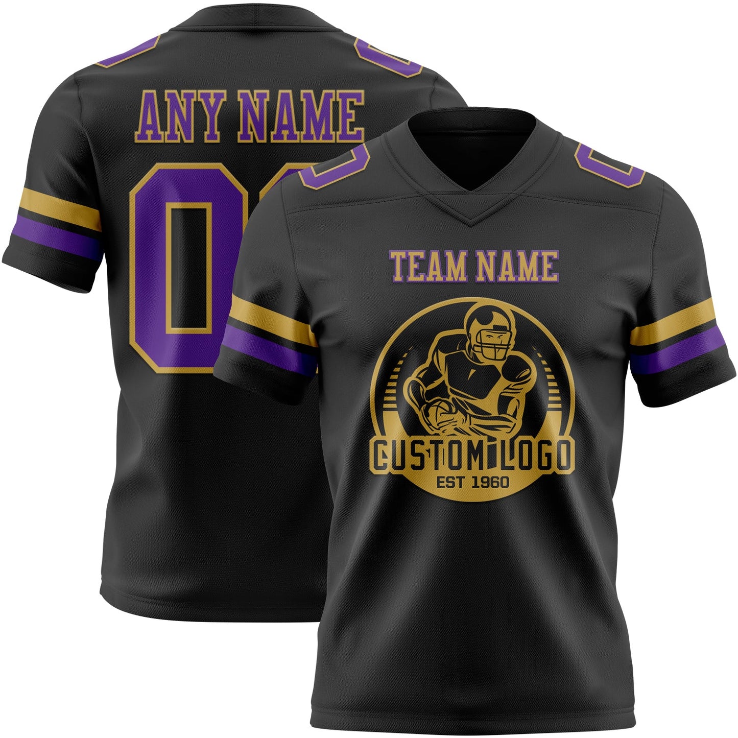 Custom Black Purple-Old Gold Mesh Authentic Football Jersey