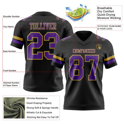 Custom Black Purple-Old Gold Mesh Authentic Football Jersey