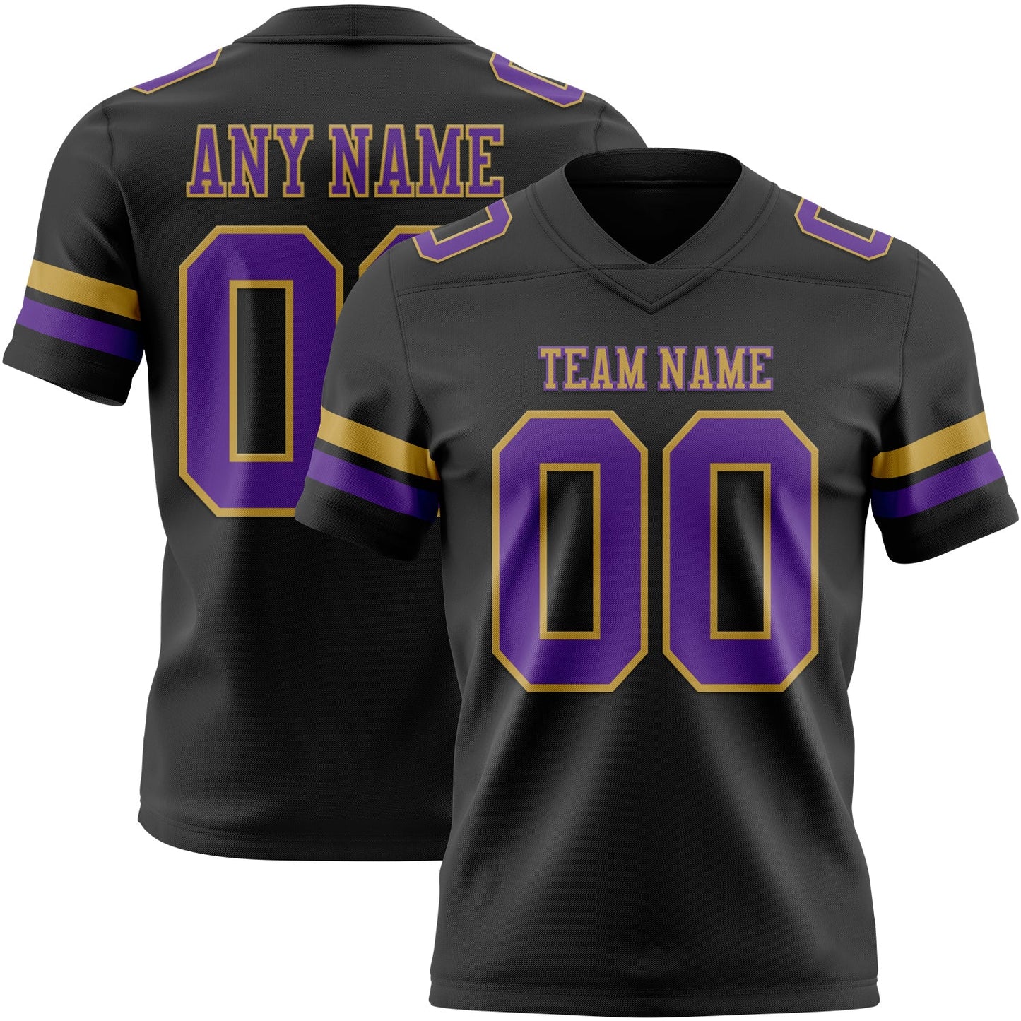 Custom Black Purple-Old Gold Mesh Authentic Football Jersey