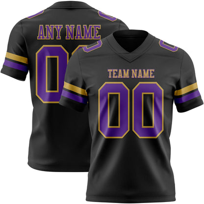 Custom Black Purple-Old Gold Mesh Authentic Football Jersey