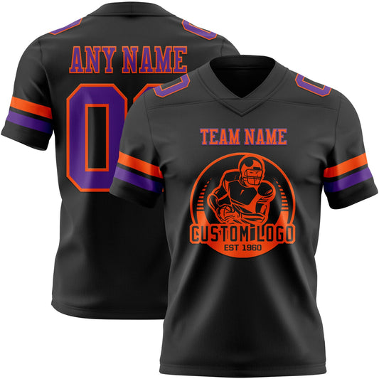 Custom Black Purple-Orange Mesh Authentic Football Jersey