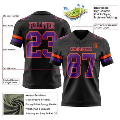 Custom Black Purple-Orange Mesh Authentic Football Jersey