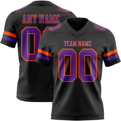 Custom Black Purple-Orange Mesh Authentic Football Jersey