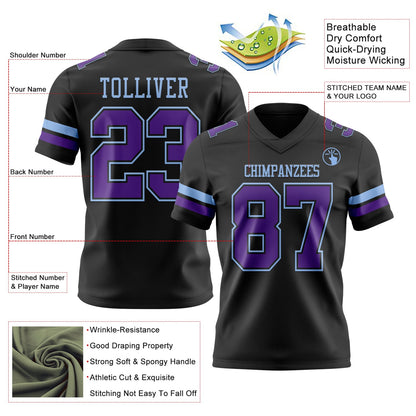 Custom Black Purple-Light Blue Mesh Authentic Football Jersey