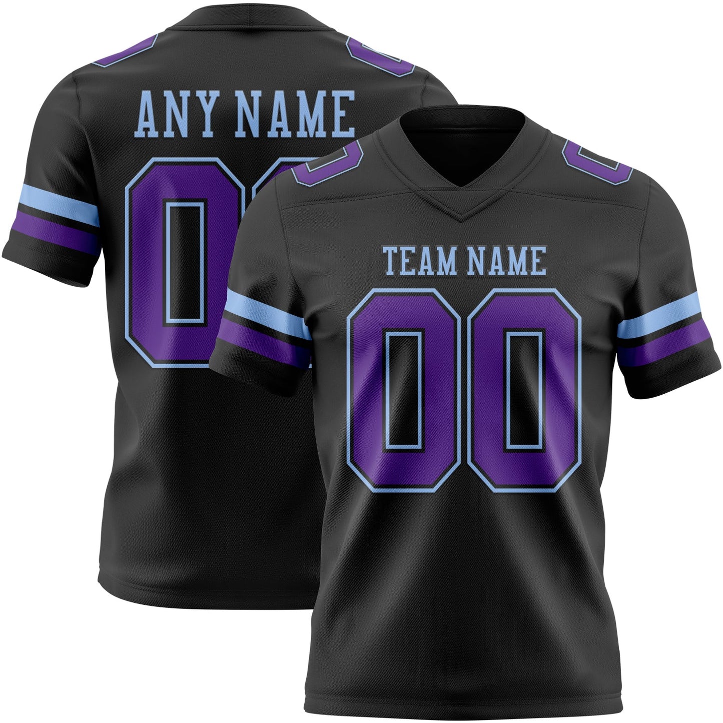 Custom Black Purple-Light Blue Mesh Authentic Football Jersey