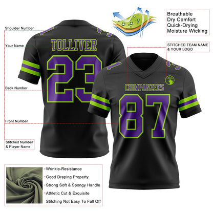 Custom Black Purple-Neon Green Mesh Authentic Football Jersey