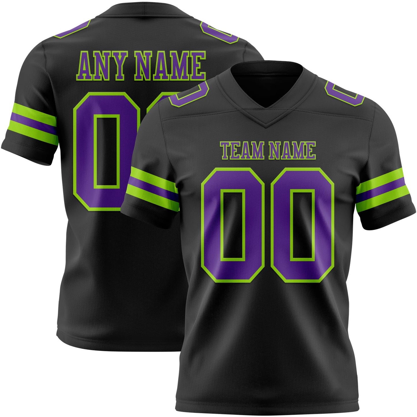 Custom Black Purple-Neon Green Mesh Authentic Football Jersey