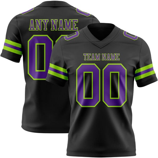 Custom Black Purple-Neon Green Mesh Authentic Football Jersey